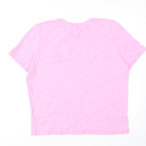 H&M Womens Pink Cotton Basic T-Shirt Size M Round Neck - Lemon Print