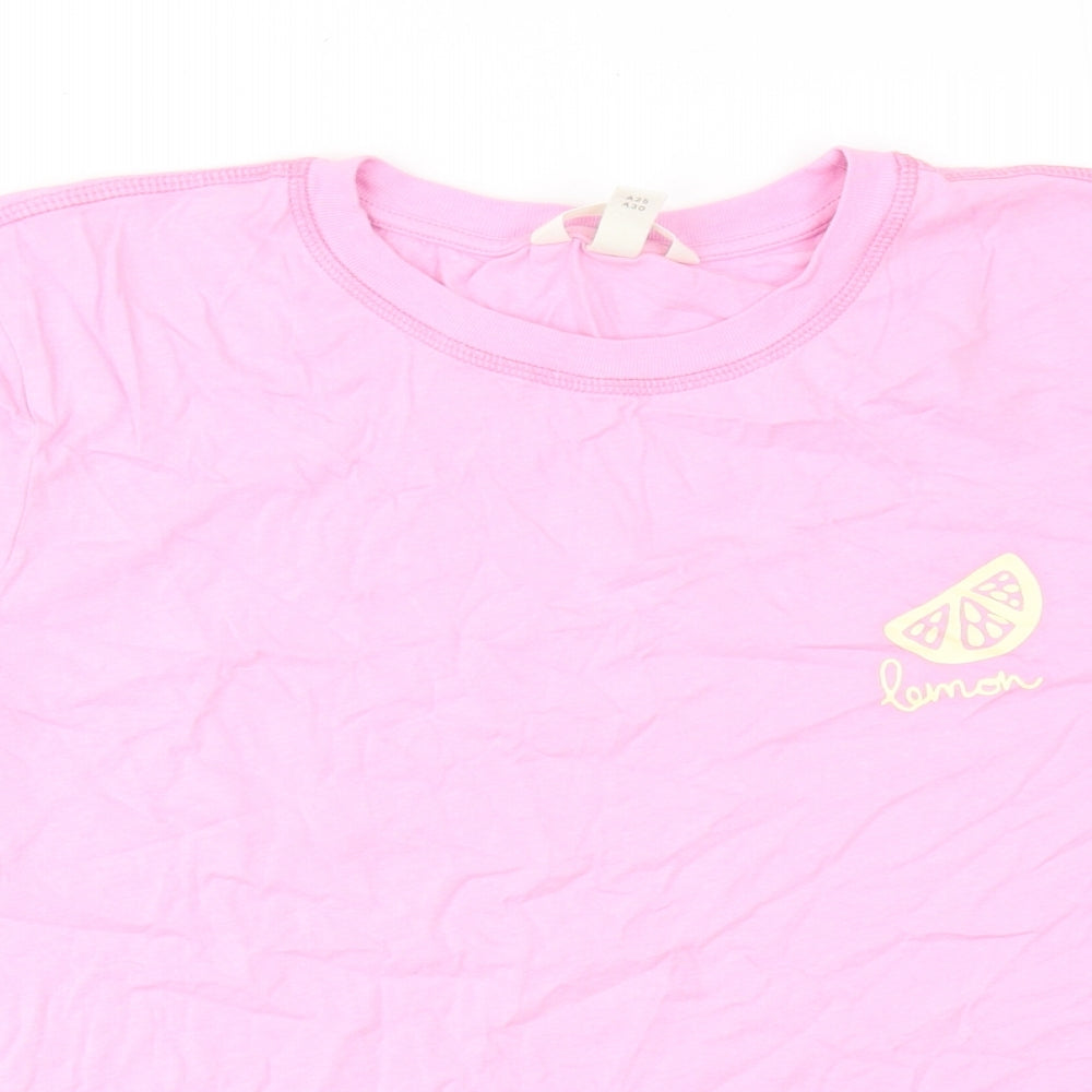 H&M Womens Pink Cotton Basic T-Shirt Size M Round Neck - Lemon Print