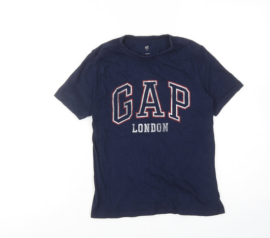Gap Boys Blue Cotton Basic T-Shirt Size 8-9 Years Round Neck Pullover