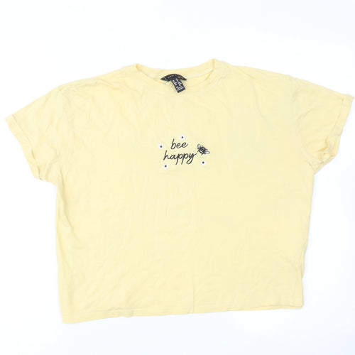 New Look Womens Yellow Cotton Basic T-Shirt Size 8 Round Neck - Bee Happy