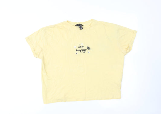 New Look Womens Yellow Cotton Basic T-Shirt Size 8 Round Neck - Bee Happy