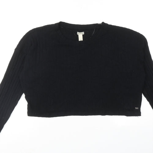 Pull&Bear Womens Black Round Neck Polyester Pullover Jumper Size M