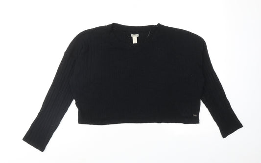 Pull&Bear Womens Black Round Neck Polyester Pullover Jumper Size M