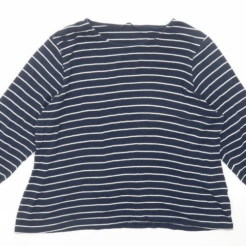 Marks and Spencer Womens Blue Striped Cotton Basic T-Shirt Size 20 Boat Neck