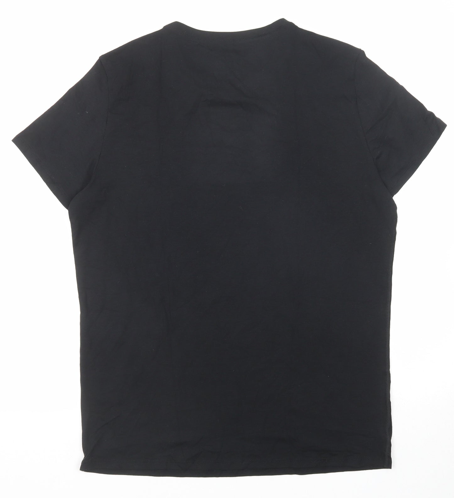 Marks and Spencer Mens Black Polyester T-Shirt Size L Round Neck