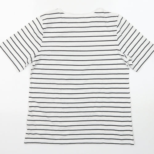 Marks and Spencer Womens Black Striped Cotton Basic T-Shirt Size 12 Round Neck