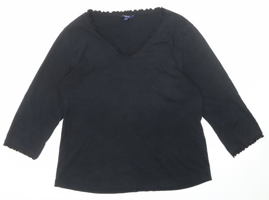 Debenhams Womens Black Cotton Basic T-Shirt Size 18 V-Neck