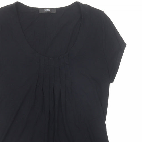 Marks and Spencer Womens Black Viscose Basic T-Shirt Size 8 Scoop Neck - Pleat Front Detail