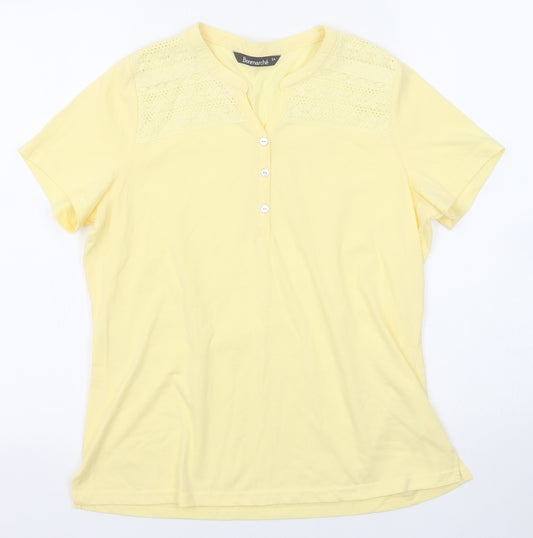 Bonmarché Womens Yellow Cotton Basic T-Shirt Size 14 V-Neck
