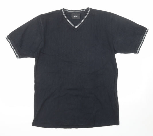 NEXT Mens Black Cotton T-Shirt Size S V-Neck