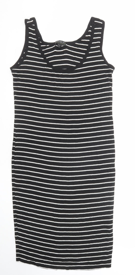FOREVER 21 Womens Black Striped Viscose Tank Dress Size 20 Round Neck Pullover