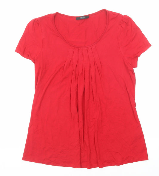Marks and Spencer Womens Red Viscose Basic T-Shirt Size 10 Scoop Neck - Pleat Front Detail