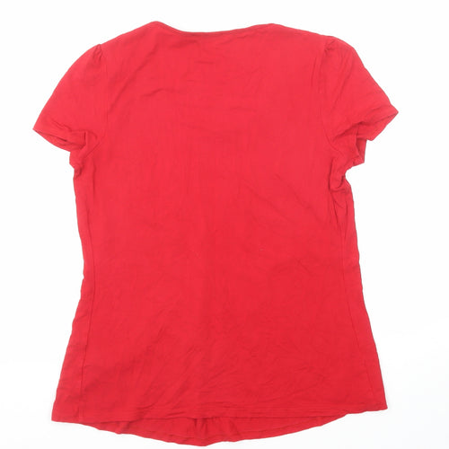 Marks and Spencer Womens Red Viscose Basic T-Shirt Size 10 Scoop Neck - Pleat Front Detail