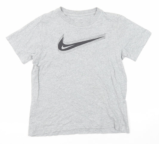 Nike Boys Grey Cotton Basic T-Shirt Size M Round Neck Pullover
