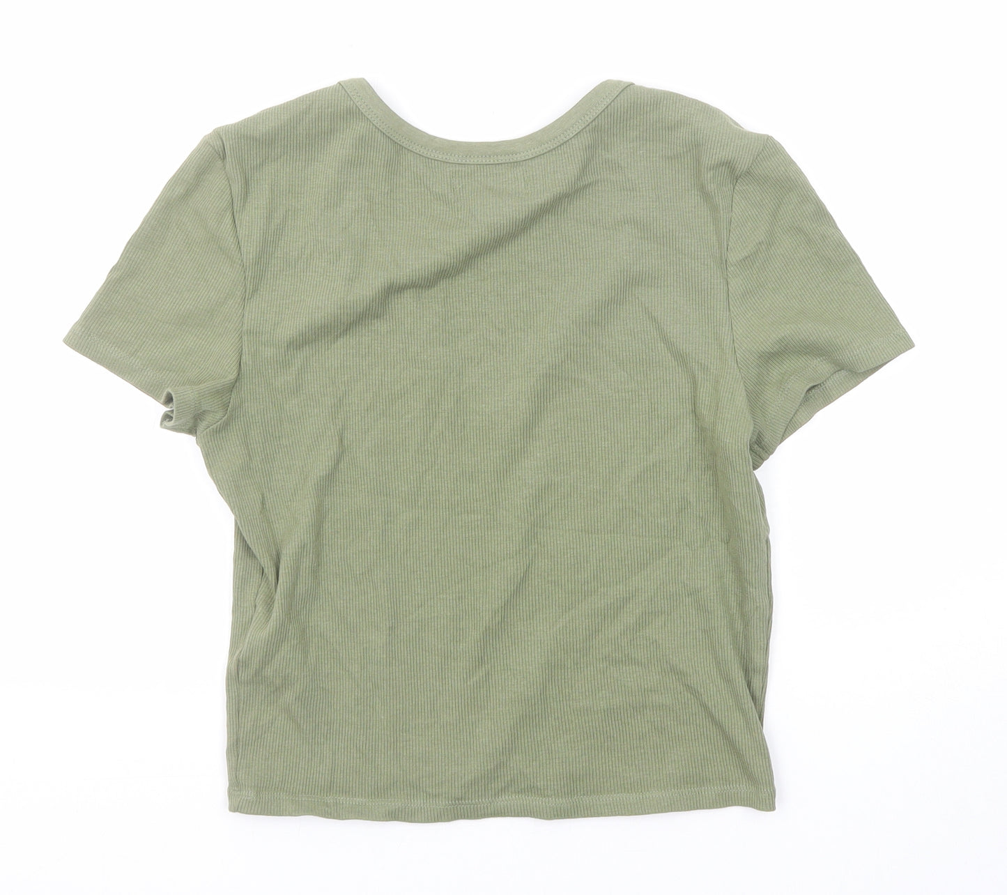 Brave Soul Womens Green Cotton Basic T-Shirt Size M V-Neck - Ribbed