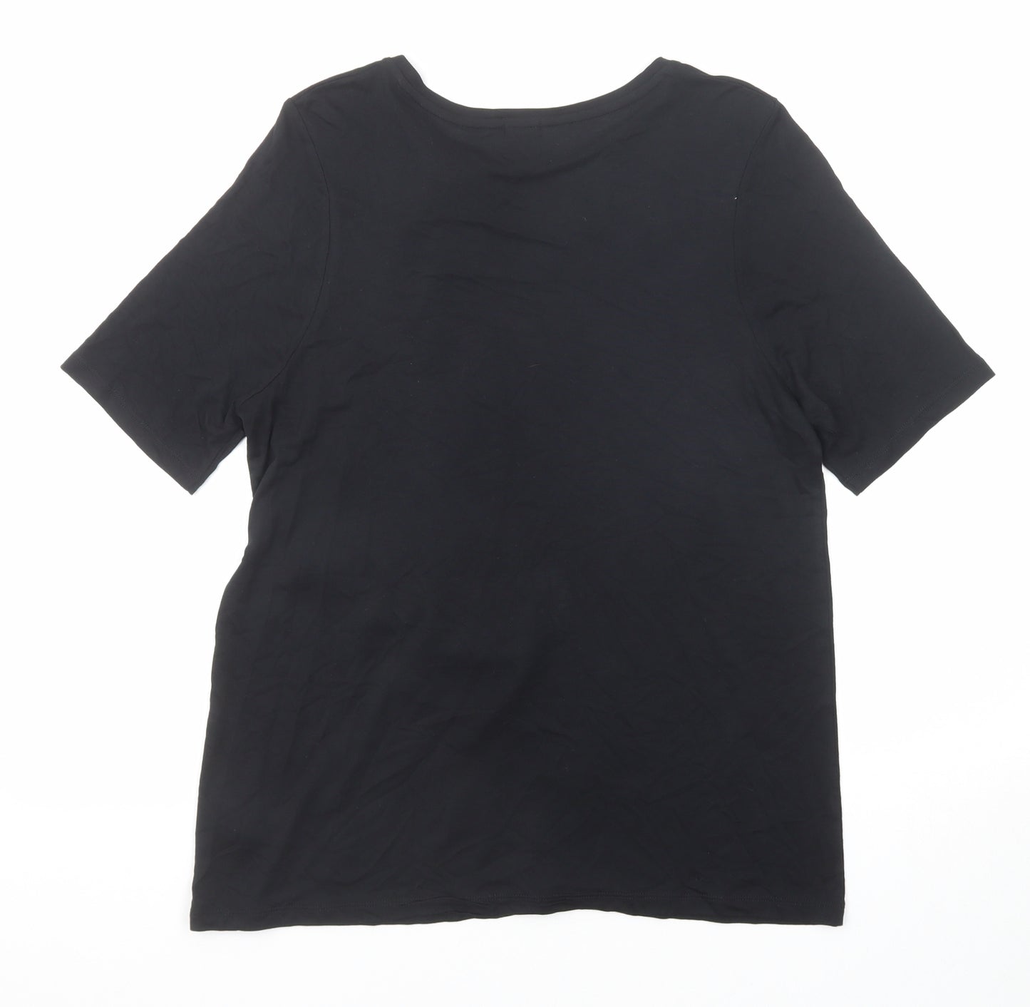River Island Womens Black Viscose Basic T-Shirt Size S Boat Neck - Tie Neck Detail