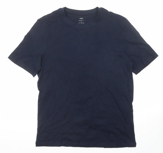Marks and Spencer Mens Blue Polyester T-Shirt Size M Round Neck