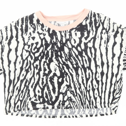 Topshop Womens Black Animal Print Cotton Cropped T-Shirt Size XS Round Neck