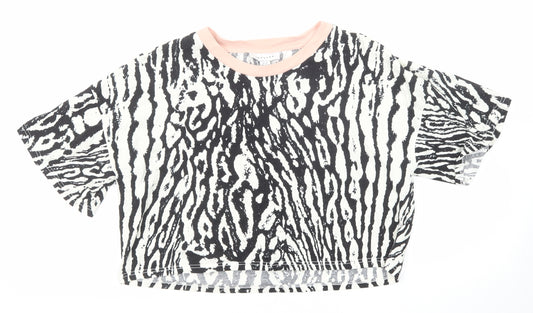 Topshop Womens Black Animal Print Cotton Cropped T-Shirt Size XS Round Neck