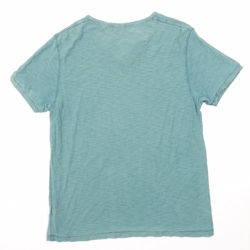 MANTARAY PRODUCTS Mens Green Cotton T-Shirt Size M V-Neck