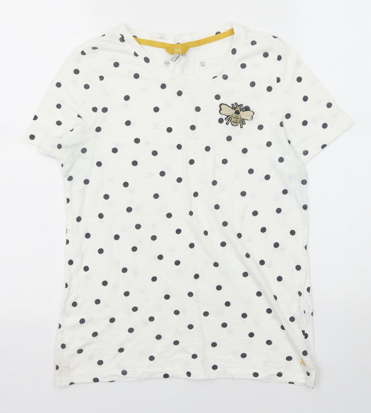 Joules Womens White Polka Dot Cotton Basic T-Shirt Size 10 Crew Neck - Bee