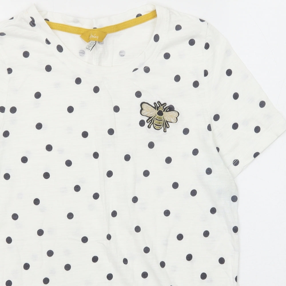 Joules Womens White Polka Dot Cotton Basic T-Shirt Size 10 Crew Neck - Bee