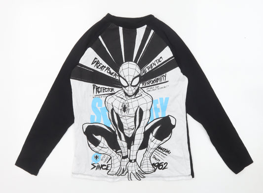 Marvel Boys Black Cotton Basic T-Shirt Size 9-10 Years Round Neck Pullover - Spiderman