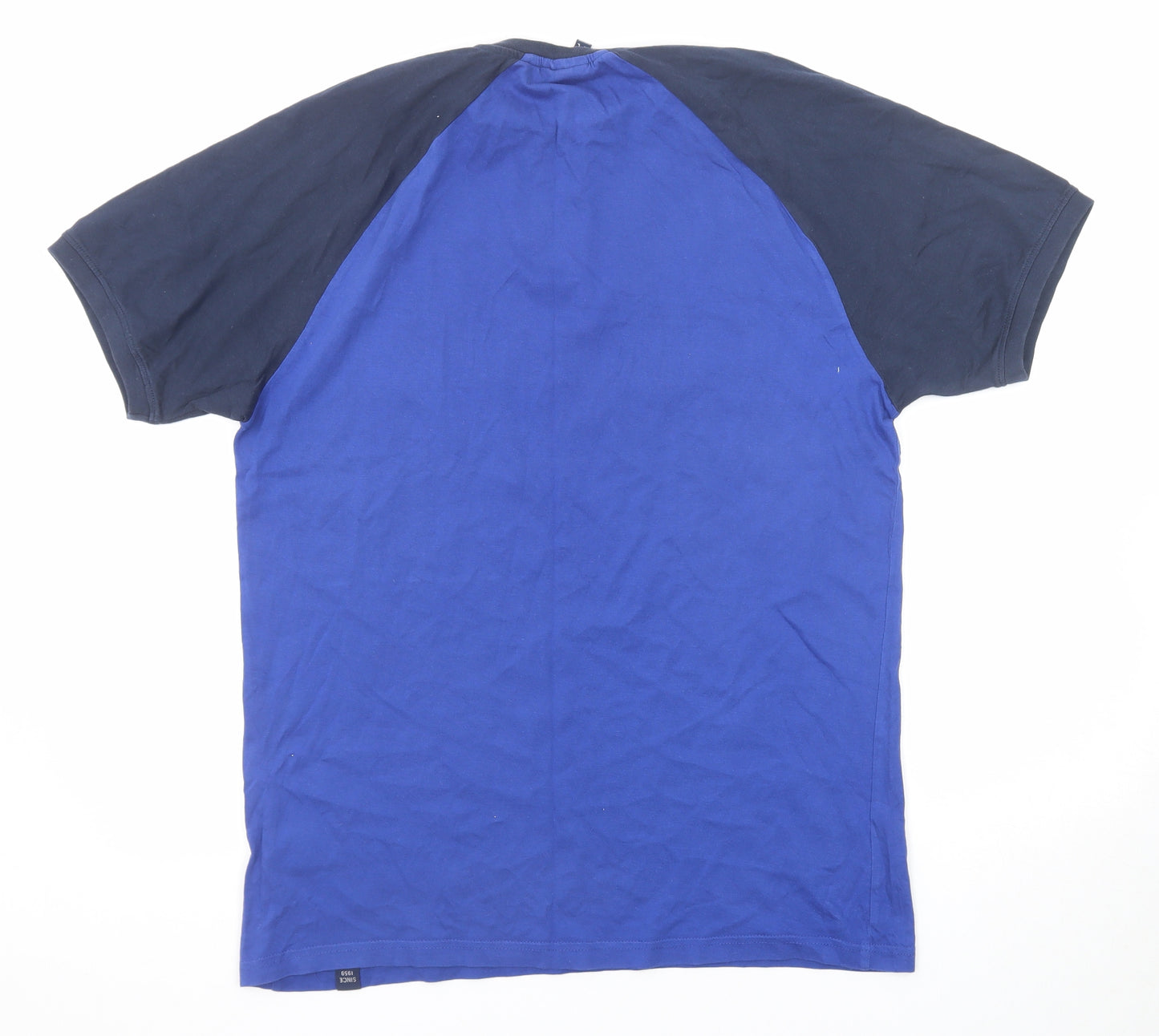 ellesse Mens Blue Colourblock Cotton T-Shirt Size XL Round Neck