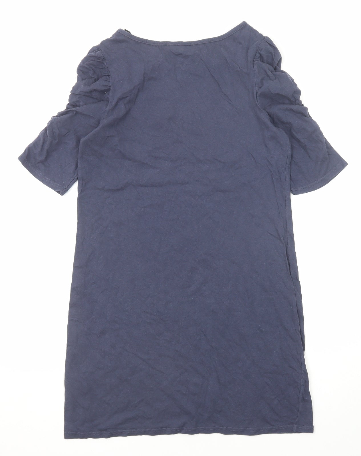 Dorothy Perkins Womens Blue Cotton Basic T-Shirt Size 12 Boat Neck - Ruched Sleeves