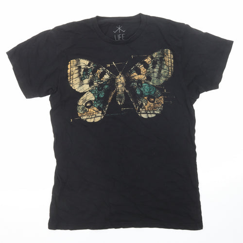Life Clothing Co Mens Black Cotton T-Shirt Size S Round Neck - Butterfly