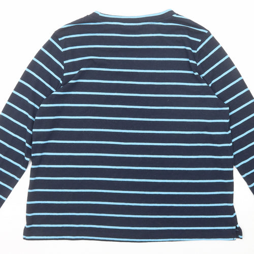 Marks and Spencer Womens Blue Striped Polyester Basic T-Shirt Size 14 Boat Neck