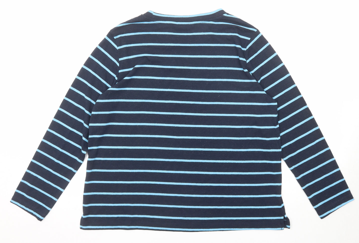 Marks and Spencer Womens Blue Striped Polyester Basic T-Shirt Size 14 Boat Neck