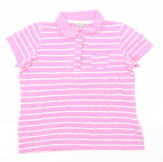 Marks and Spencer Womens Pink Striped Cotton Basic Polo Size 14 Collared