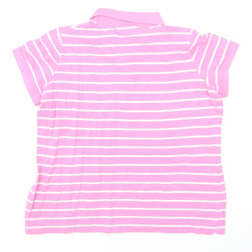 Marks and Spencer Womens Pink Striped Cotton Basic Polo Size 14 Collared