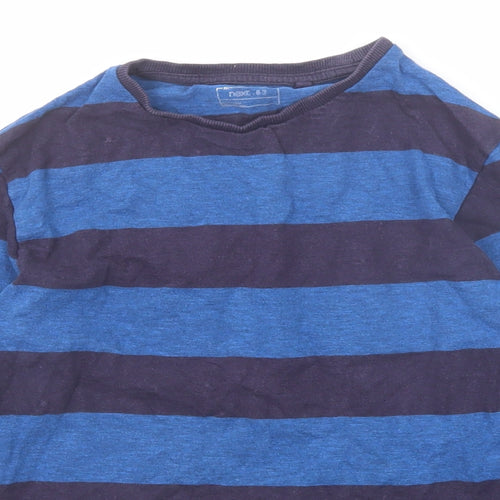 NEXT Boys Blue Striped Cotton Basic T-Shirt Size 11 Years Round Neck Pullover