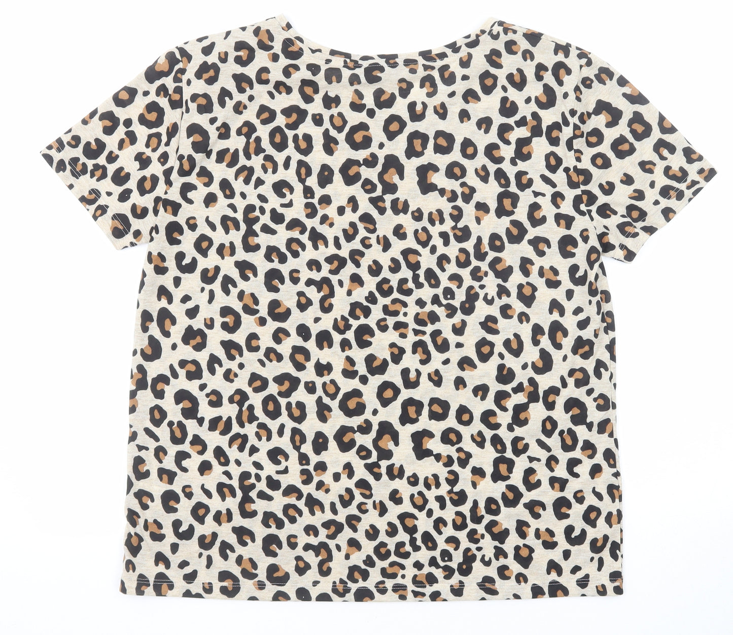 Marks and Spencer Womens Beige Animal Print Polyester Basic T-Shirt Size 10 Round Neck - Leopard Print