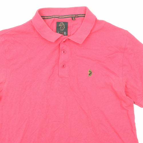 Luke Mens Pink Cotton Polo Size XL Collared Button