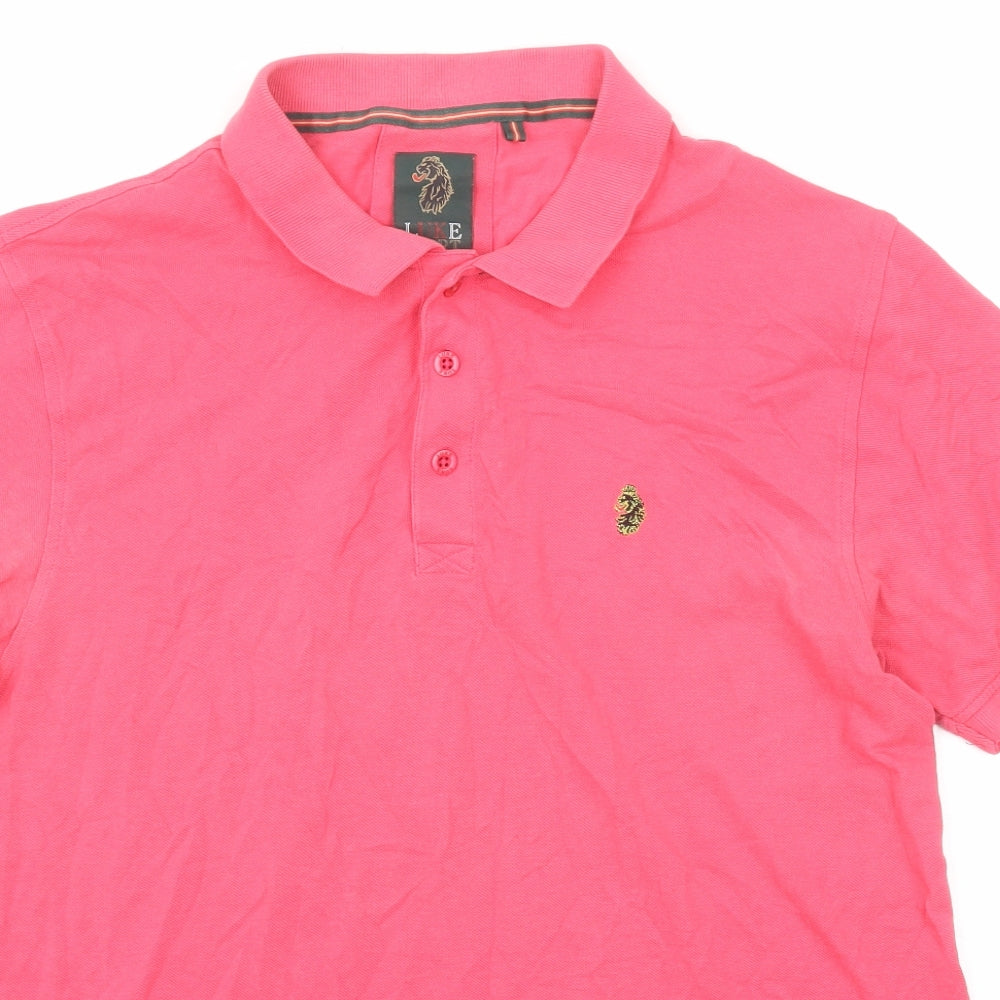 Luke Mens Pink Cotton Polo Size XL Collared Button