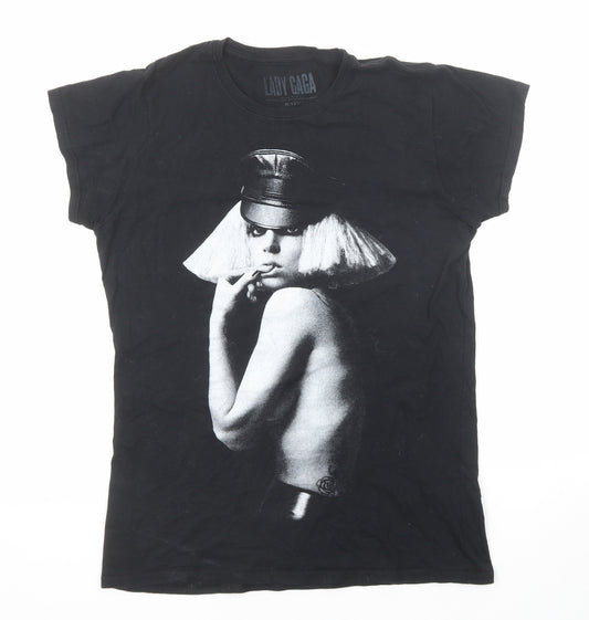 Lady Gaga Womens Black Cotton Basic T-Shirt Size 12 Round Neck - Lady Gaga