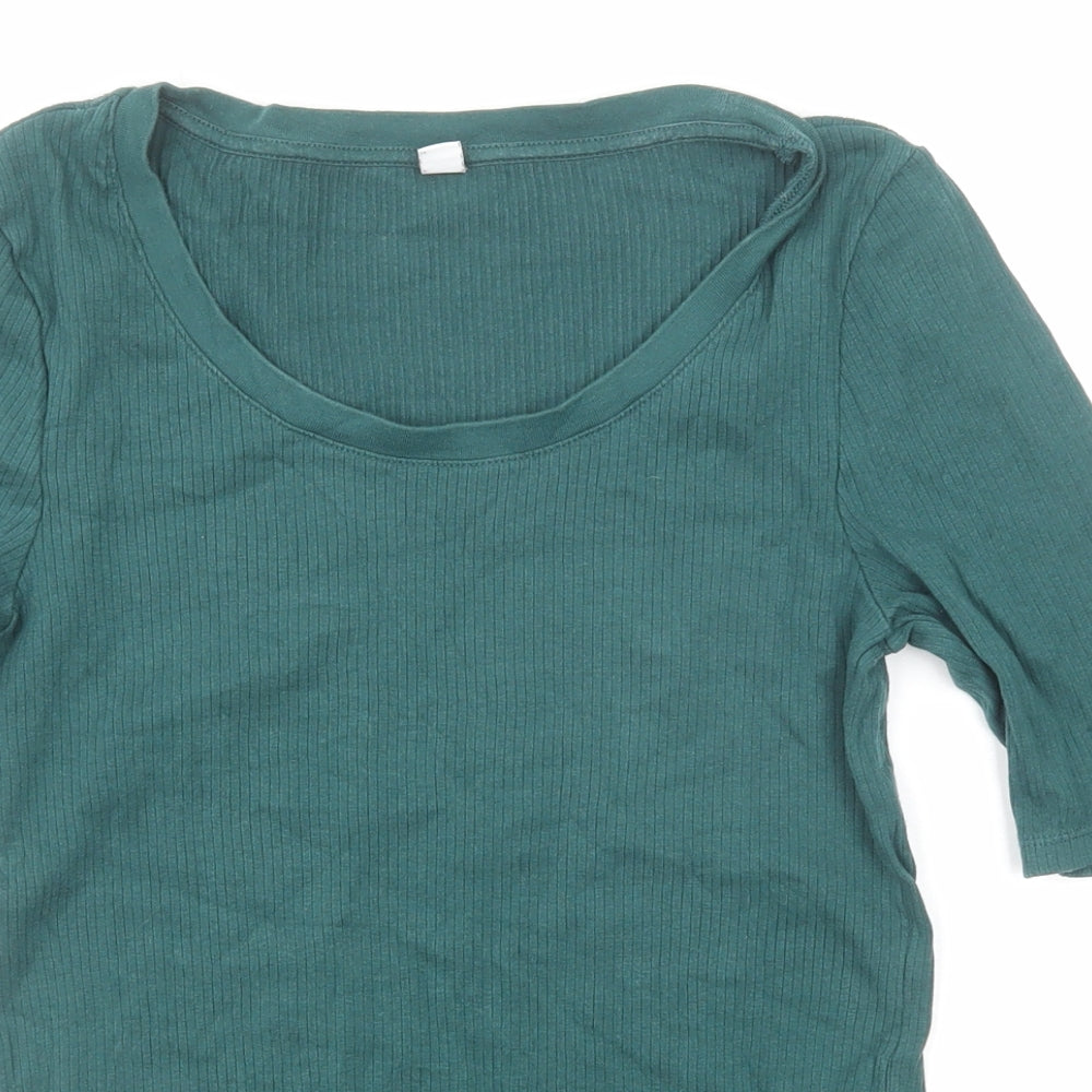 Uniqlo Womens Green Cotton Basic T-Shirt Size S Round Neck