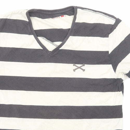 Levi's Mens Grey Striped Polyester T-Shirt Size M V-Neck