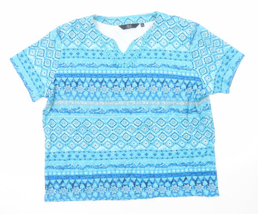 EWM Womens Blue Geometric Cotton Basic T-Shirt Size 22 V-Neck - Size 22-24