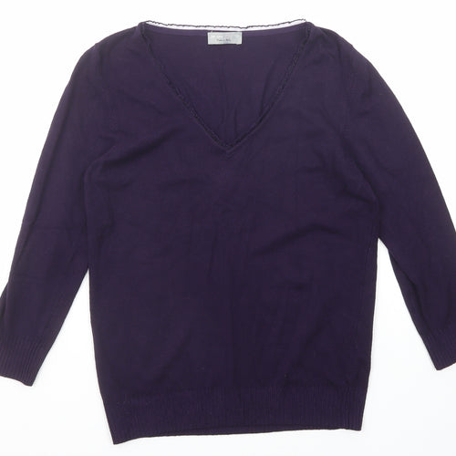 Per Una Womens Purple V-Neck Viscose Pullover Jumper Size 12