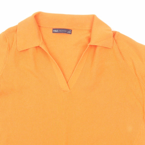 Marks and Spencer Womens Orange Collared Cotton Pullover Jumper Size XL