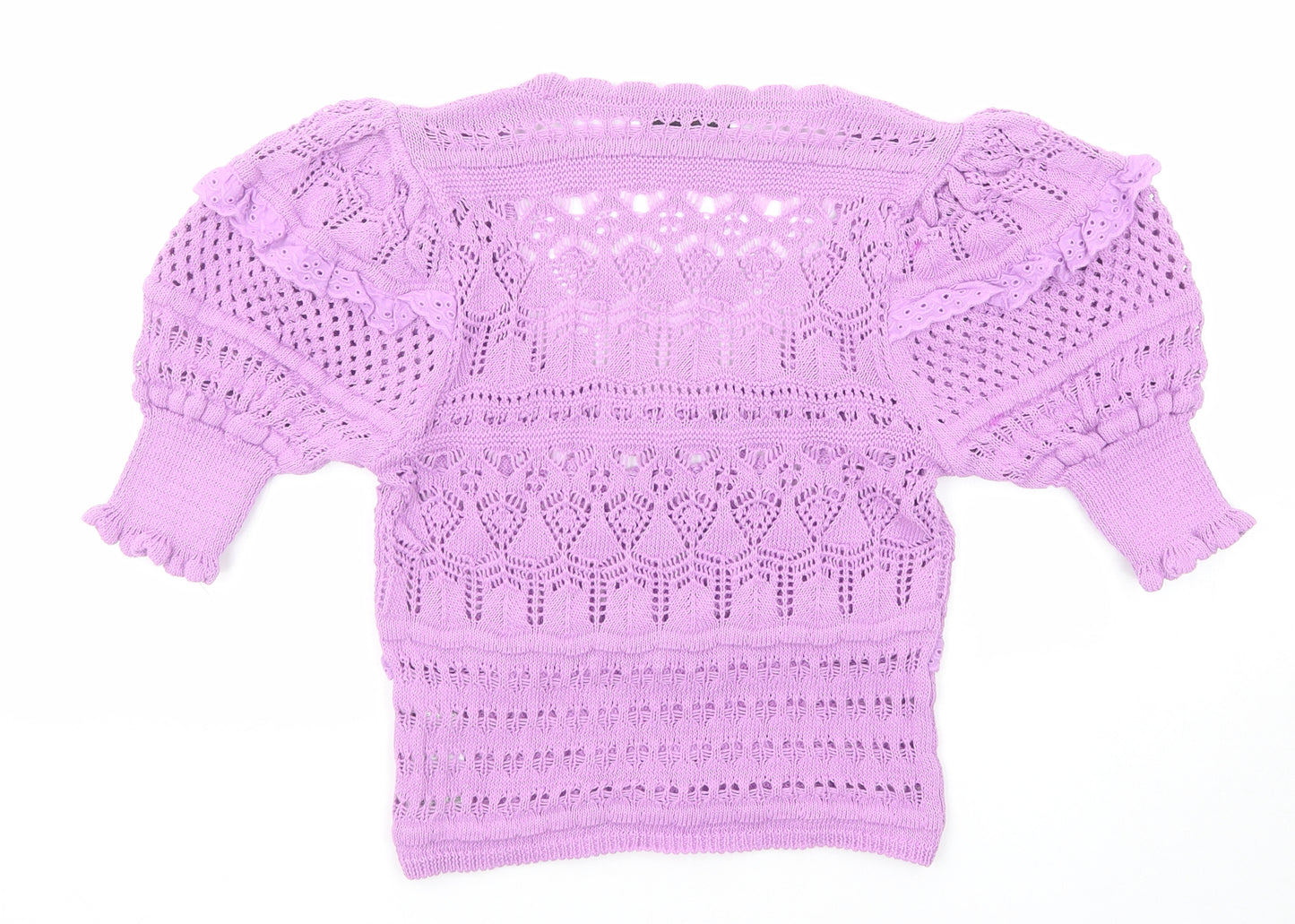 Zara Womens Purple Scoop Neck Geometric Cotton Pullover Jumper Size S