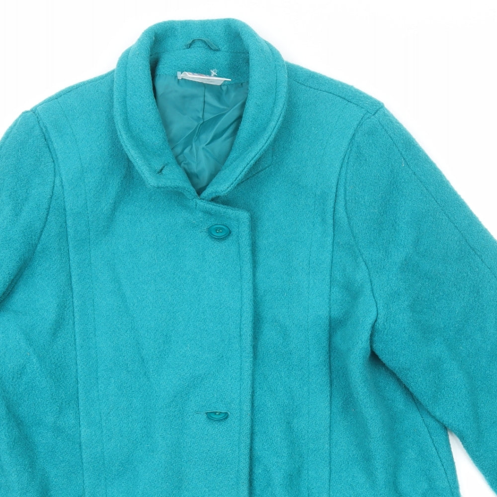 Fashion Extra Womens Blue Overcoat Jacket Size 14 Button