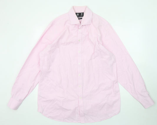 Austin Reed Mens Pink Cotton Dress Shirt Size L Collared Button