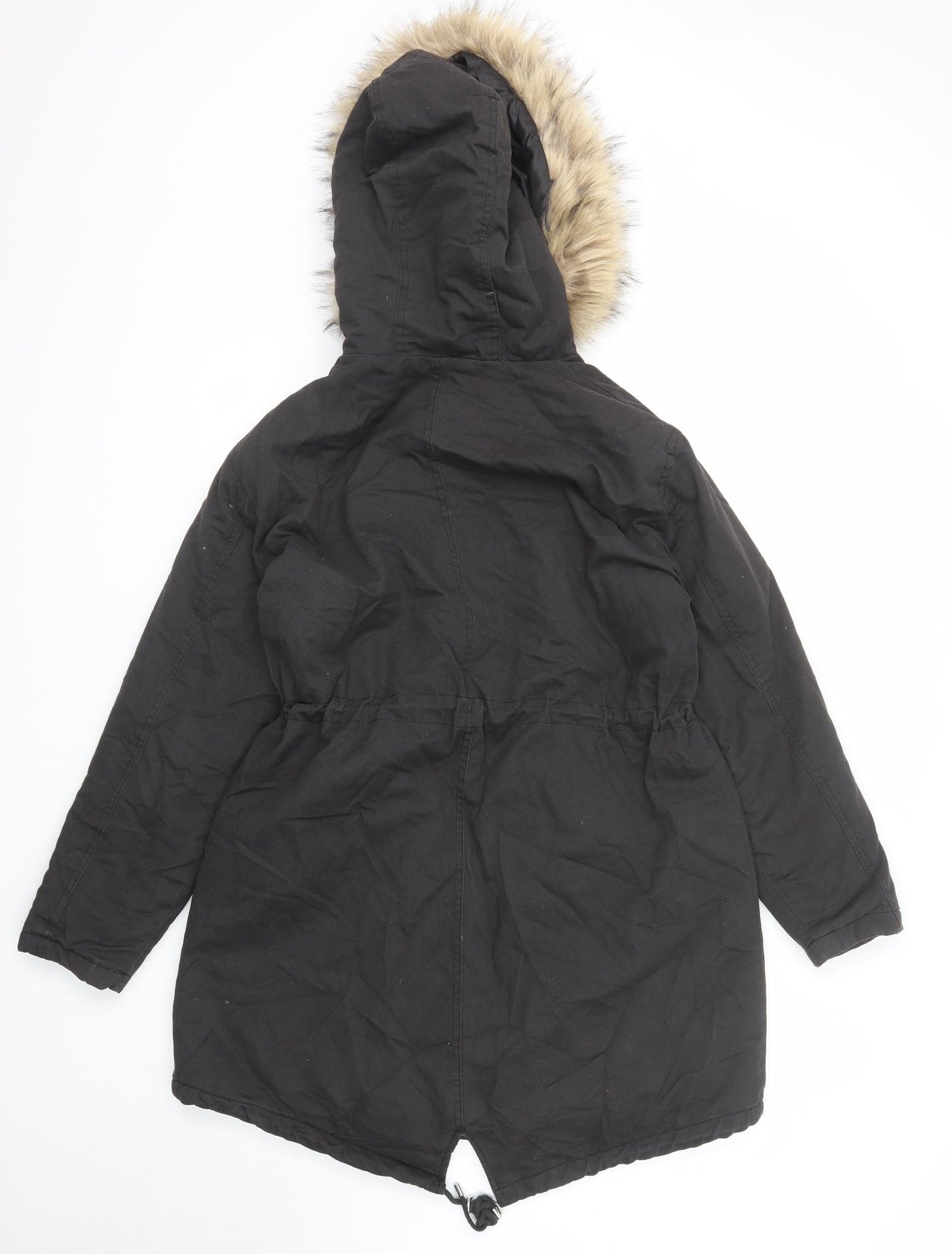 New Look Womens Black Parka Coat Size 12 Zip