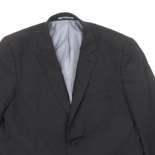 BHS Mens Black Striped Polyester Jacket Suit Jacket Size 44 Regular