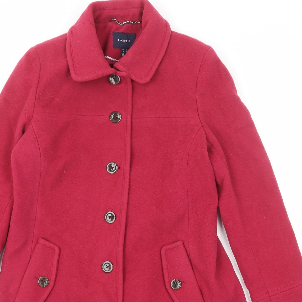 Lands' End Womens Pink Overcoat Coat Size 14 Button